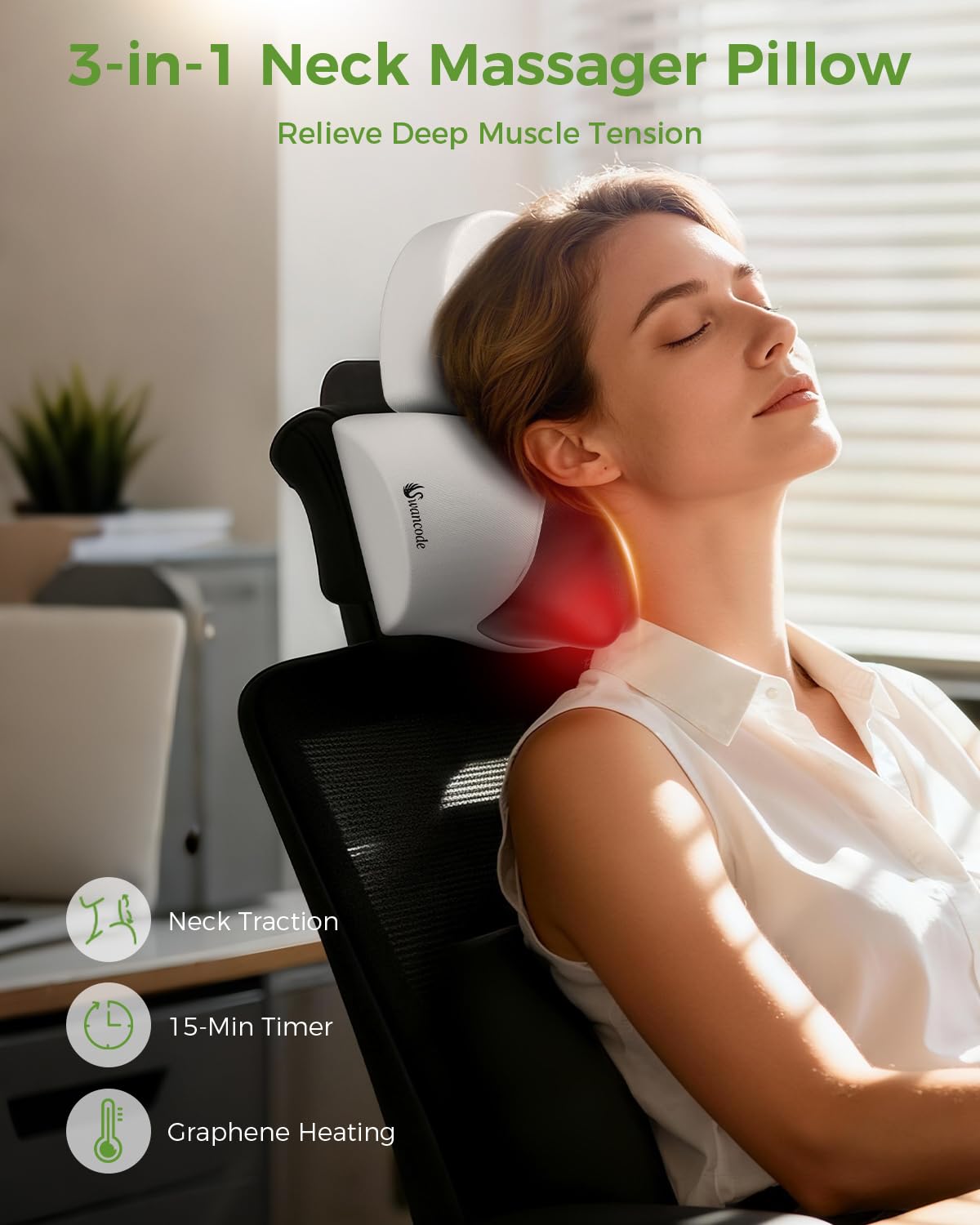 3-in-1 Cordless Heated Neck Massager Pillow