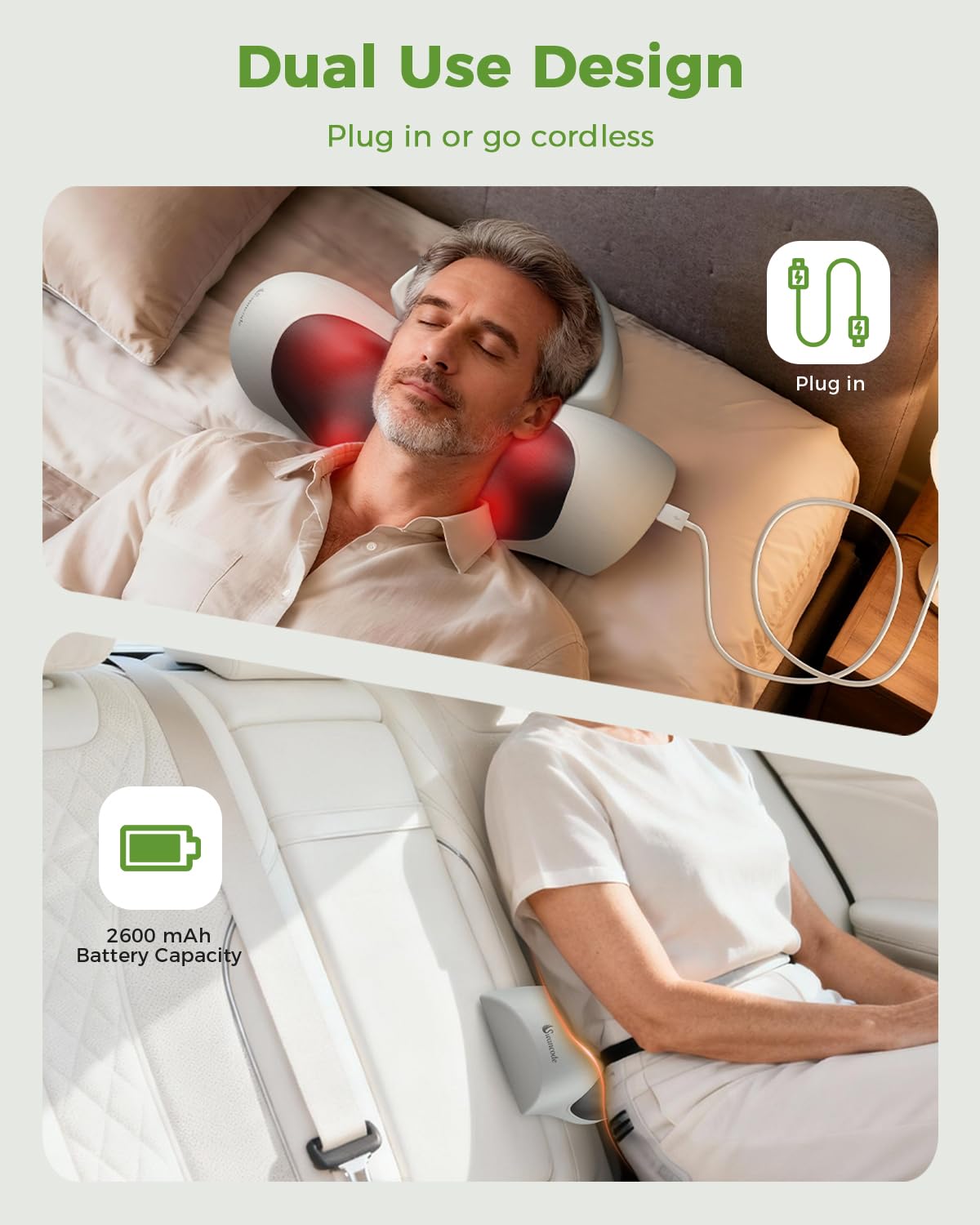 3-in-1 Cordless Heated Neck Massager Pillow