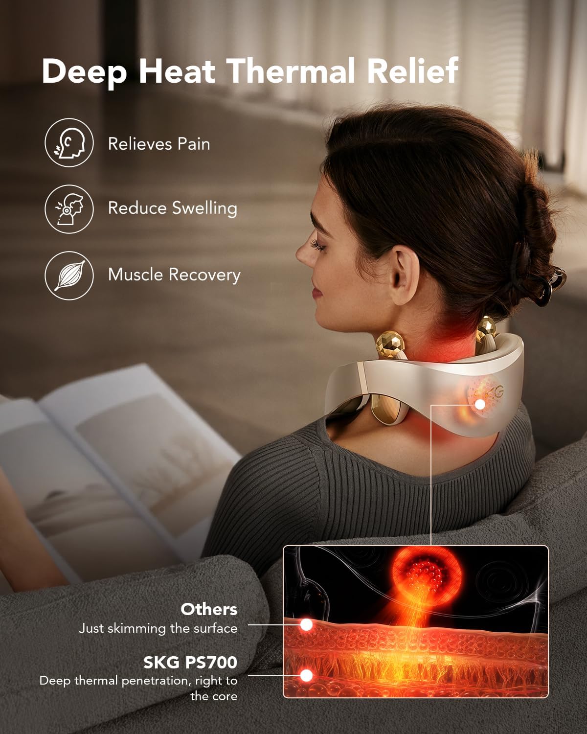 SKG PS700 Neck Massager with Heat for Strain Relief
