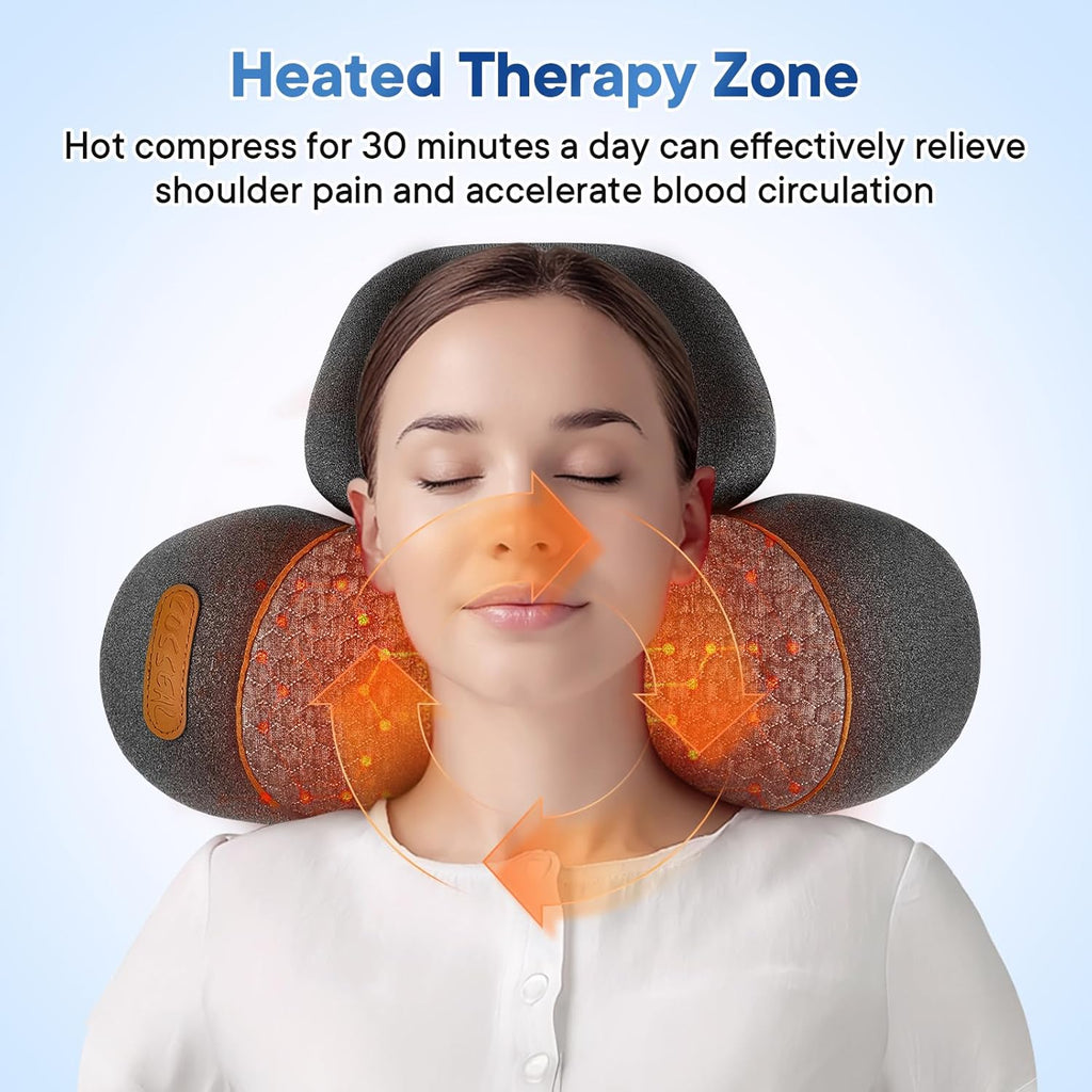 Upgraded Cordless Heated Neck Massager Pillow for Pain Relief Deep Tissue