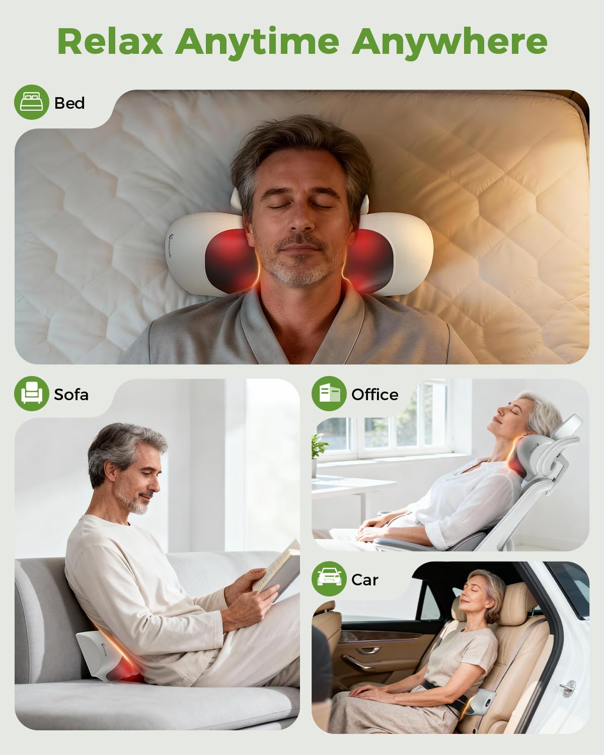 3-in-1 Cordless Heated Neck Massager Pillow
