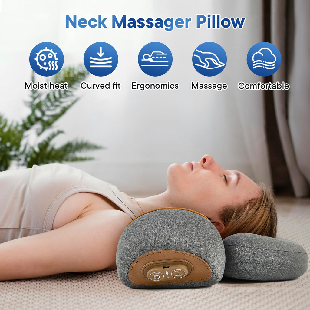 Upgraded Cordless Heated Neck Massager Pillow for Pain Relief Deep Tissue