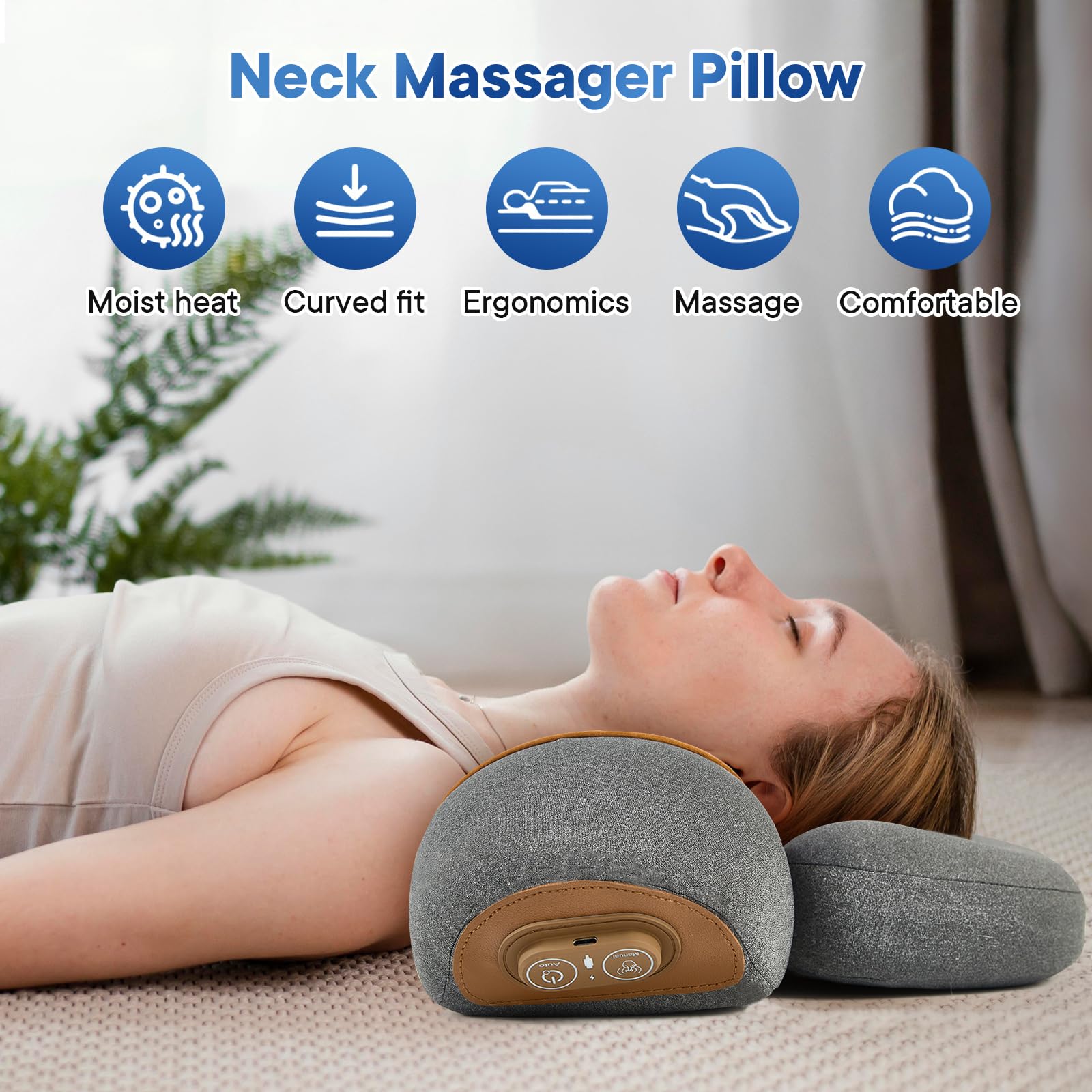 Upgraded Cordless Heated Neck Massager Pillow for Pain Relief Deep Tissue