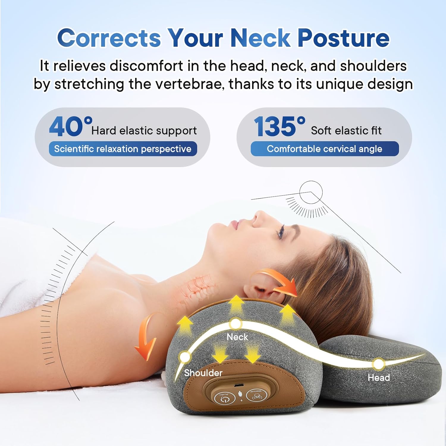 Upgraded Cordless Heated Neck Massager Pillow for Pain Relief Deep Tissue
