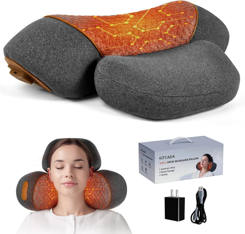Upgraded Cordless Heated Neck Massager Pillow for Pain Relief Deep Tissue