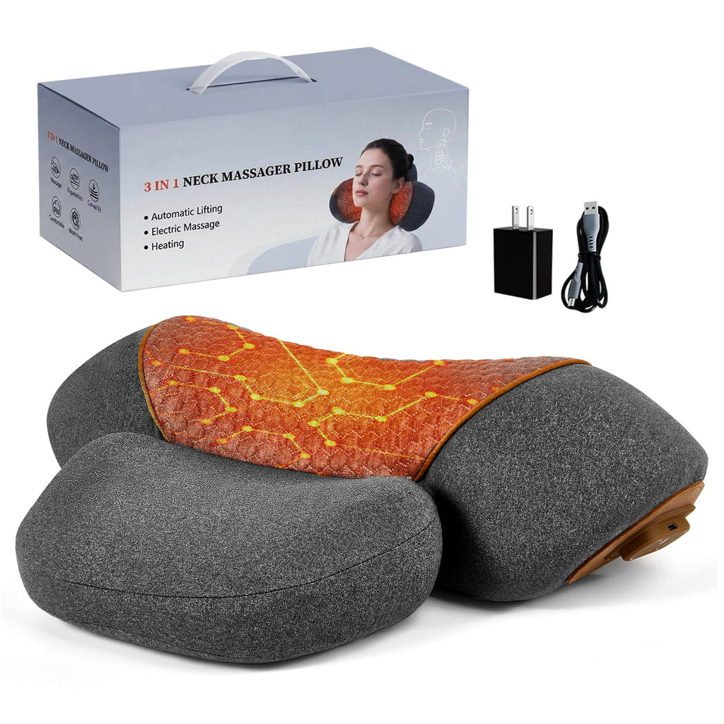 Upgraded Cordless Heated Neck Massager Pillow for Pain Relief Deep Tissue