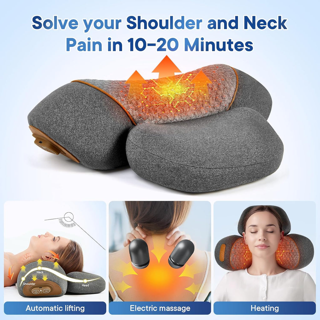 Upgraded Cordless Heated Neck Massager Pillow for Pain Relief Deep Tissue