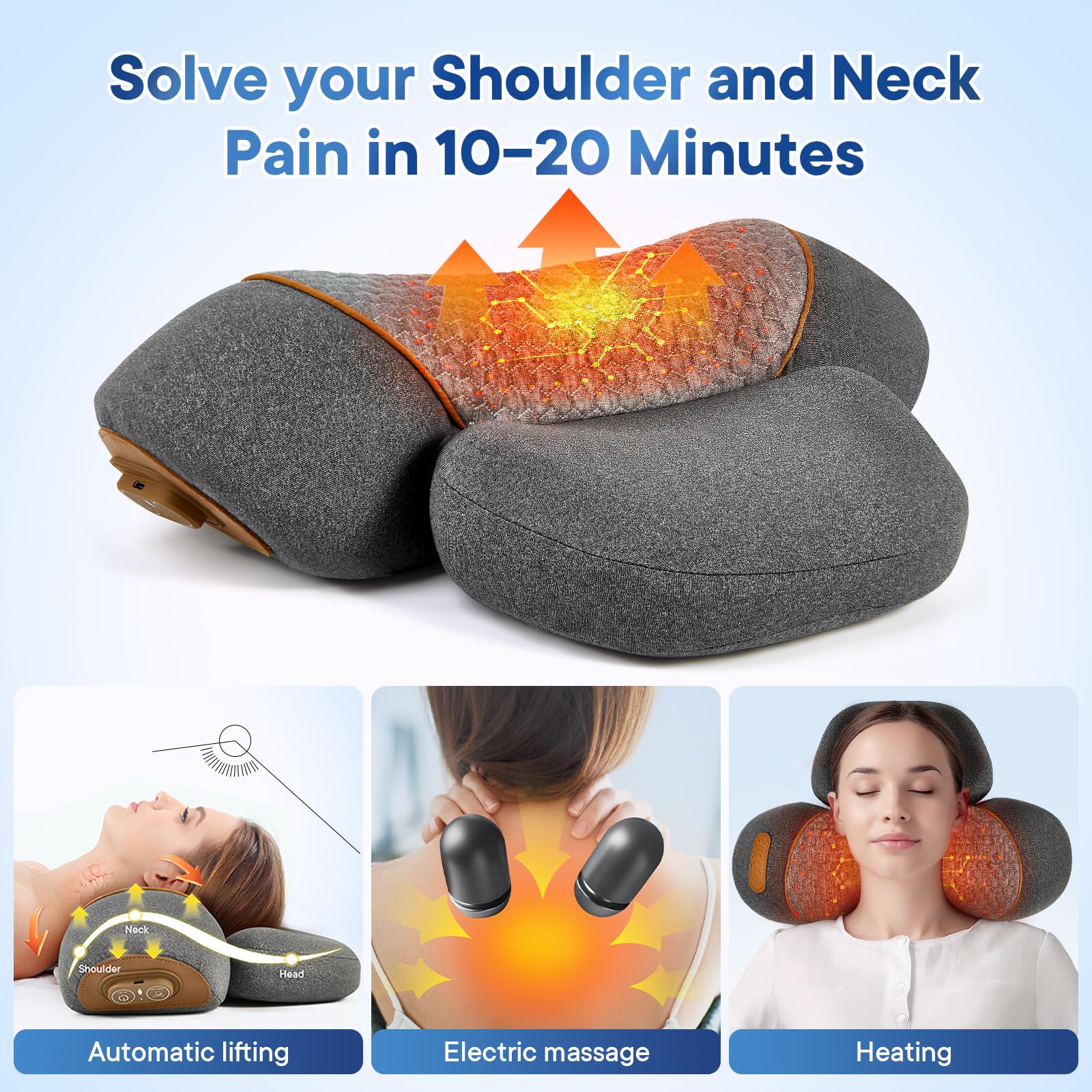 Upgraded Cordless Heated Neck Massager Pillow for Pain Relief Deep Tissue